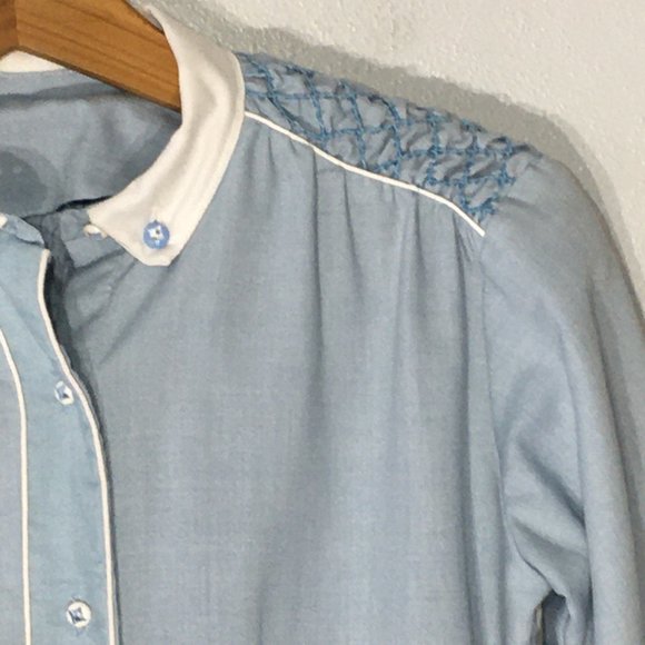 Vintage Polly Flinders Hand Smocked Button Front Blue Dress Girls 12 (Women's L) - Picture 8 of 15